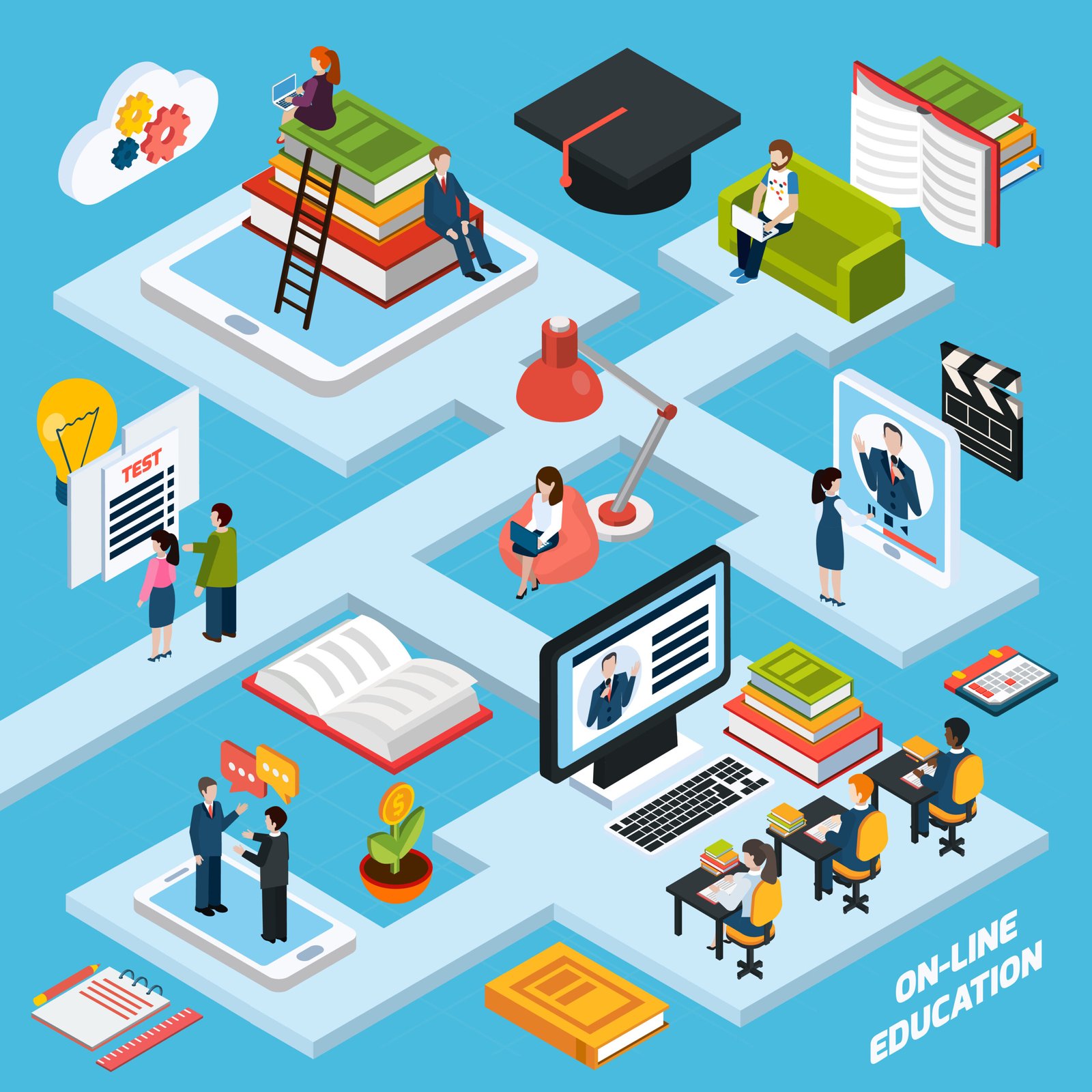 A graphic showing screens connected to a central data hub