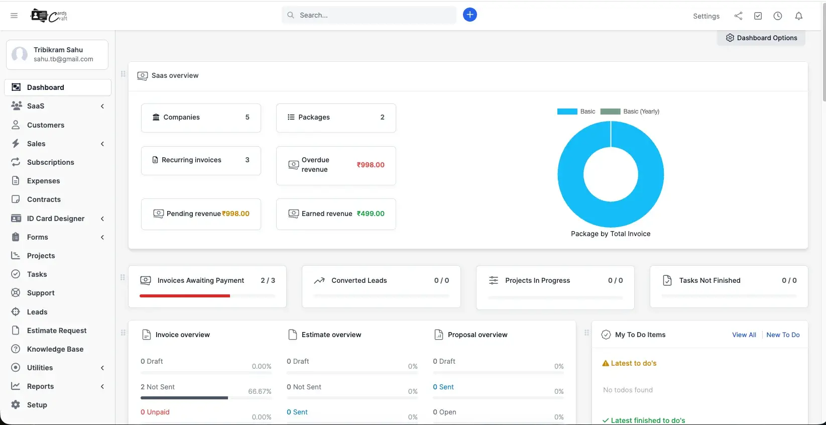 CardCraft SaaS Dashboard