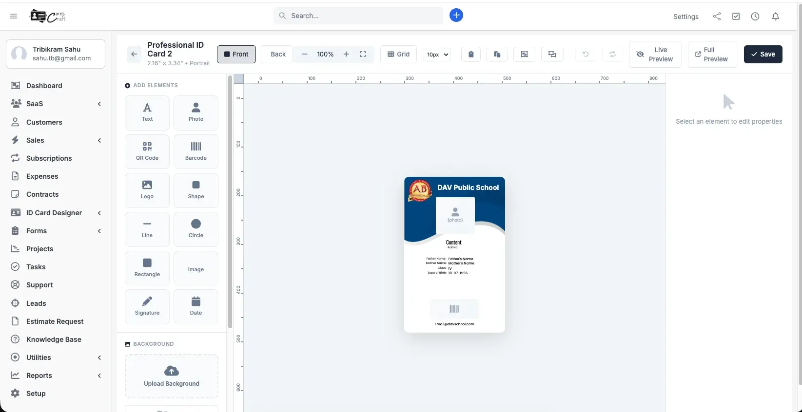 ID Card Designer Interface